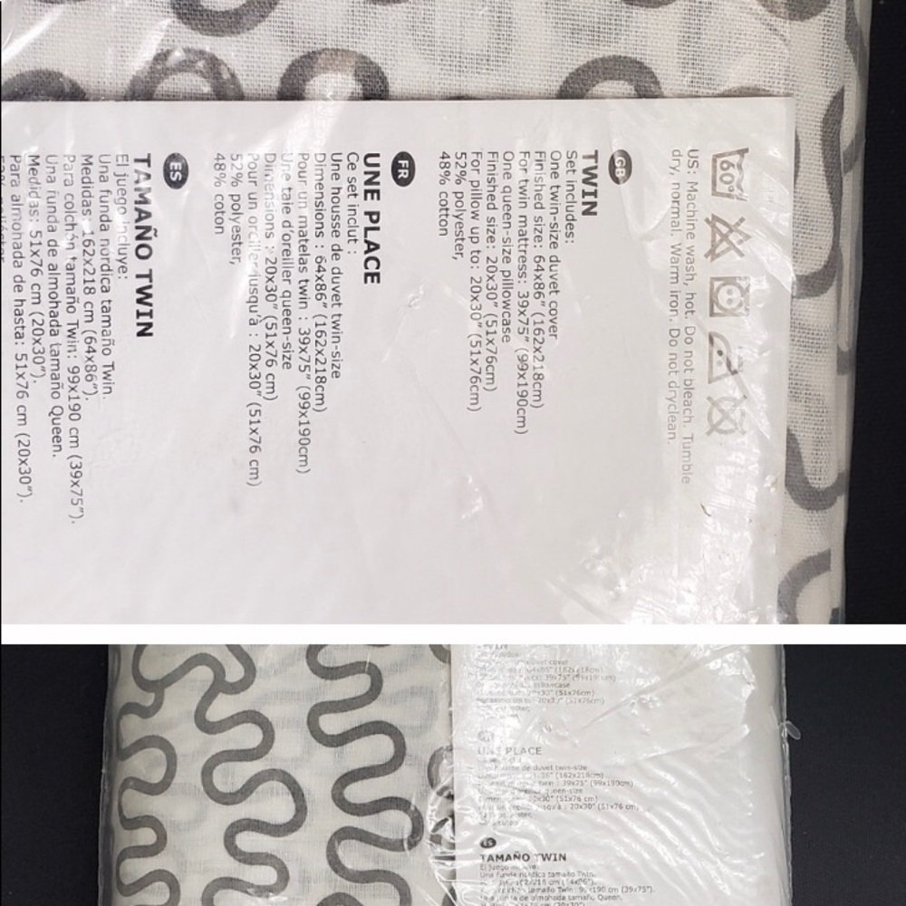Ikea Krakris Grey White Squiggle Modern Art Twin Duvet /matching pillow sham - Picture 7 of 12